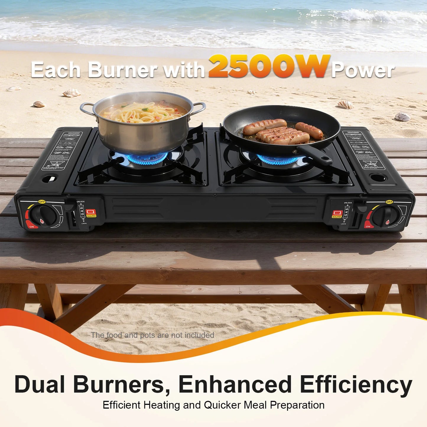2 Burner 2500W Portable Camping Stove with Baking Tray Case