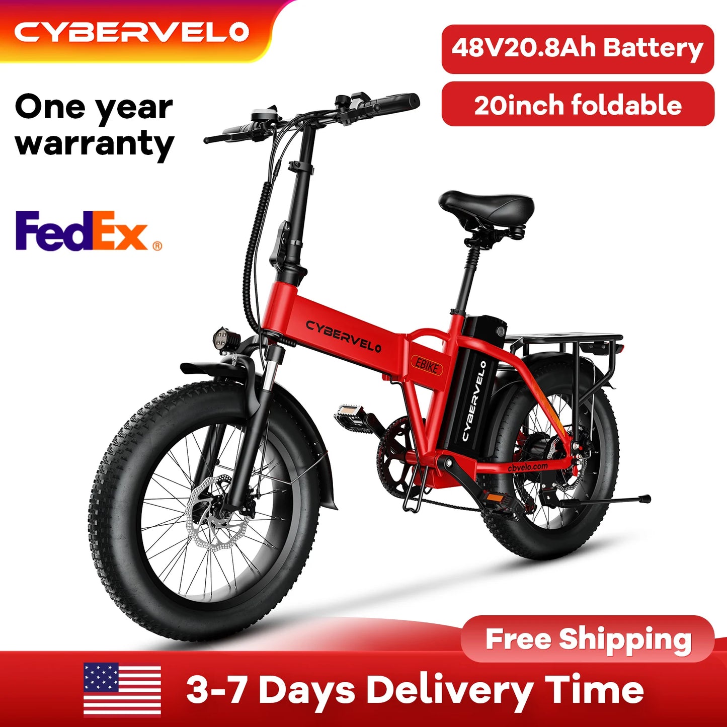 CYBERVELO 1000W Electric Fat Tire E Bike Foldable EK4 EK5