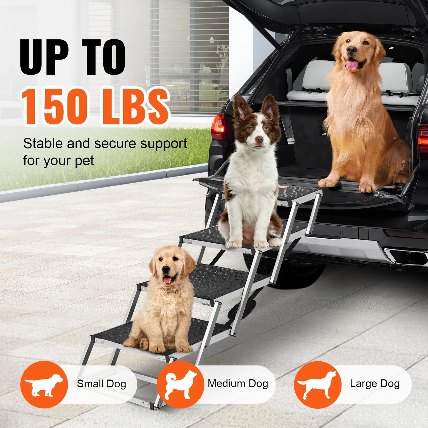 SucceBuy Folding Dog Car Stair For Cars And SUVs Portable