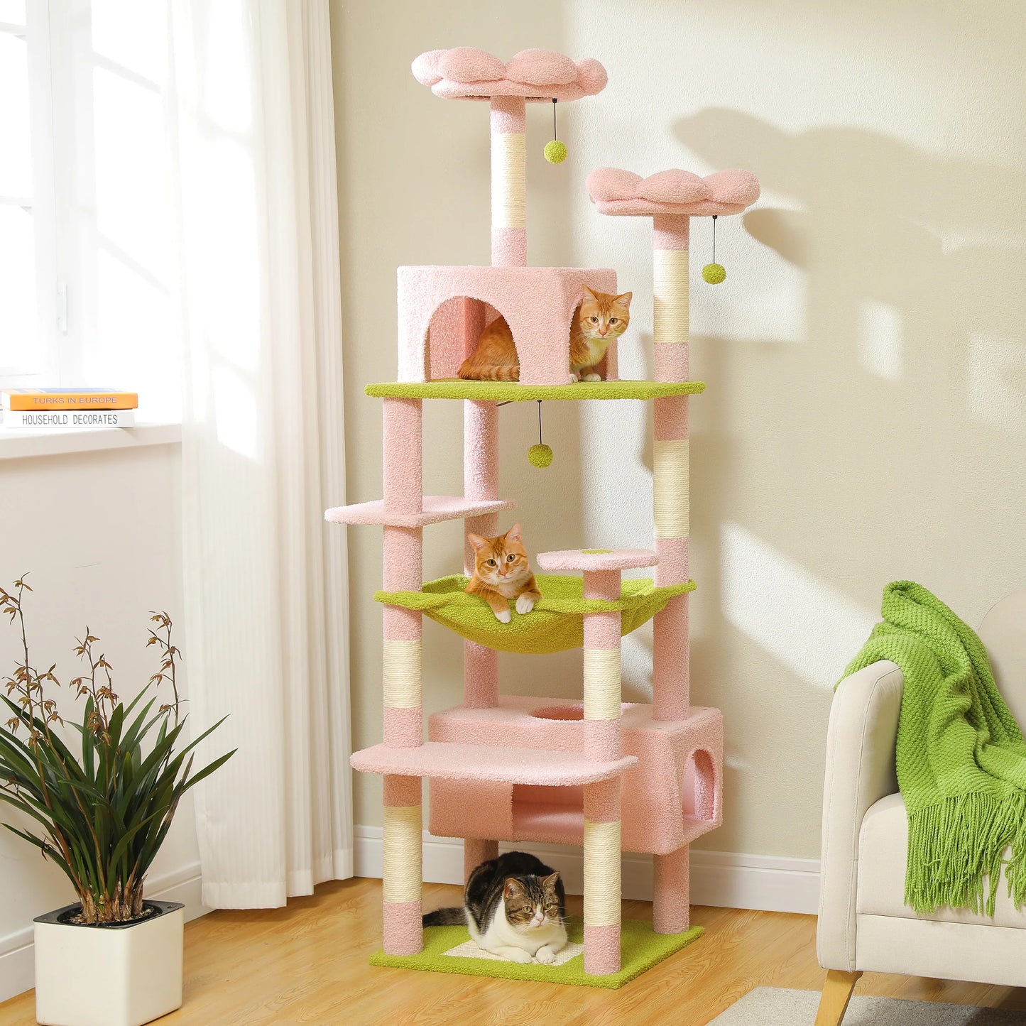 PEQULTI Five-Level Cat Tree Tower With Scratching Posts Hammock
