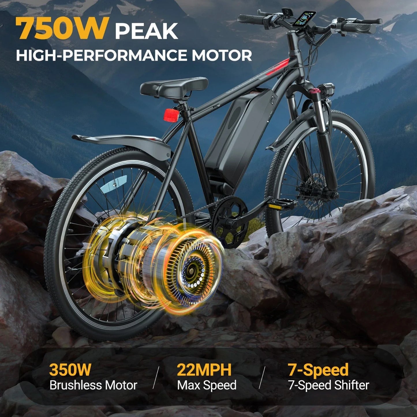 Ladped 750W Electric Mountain Bike Long Range All Terrain