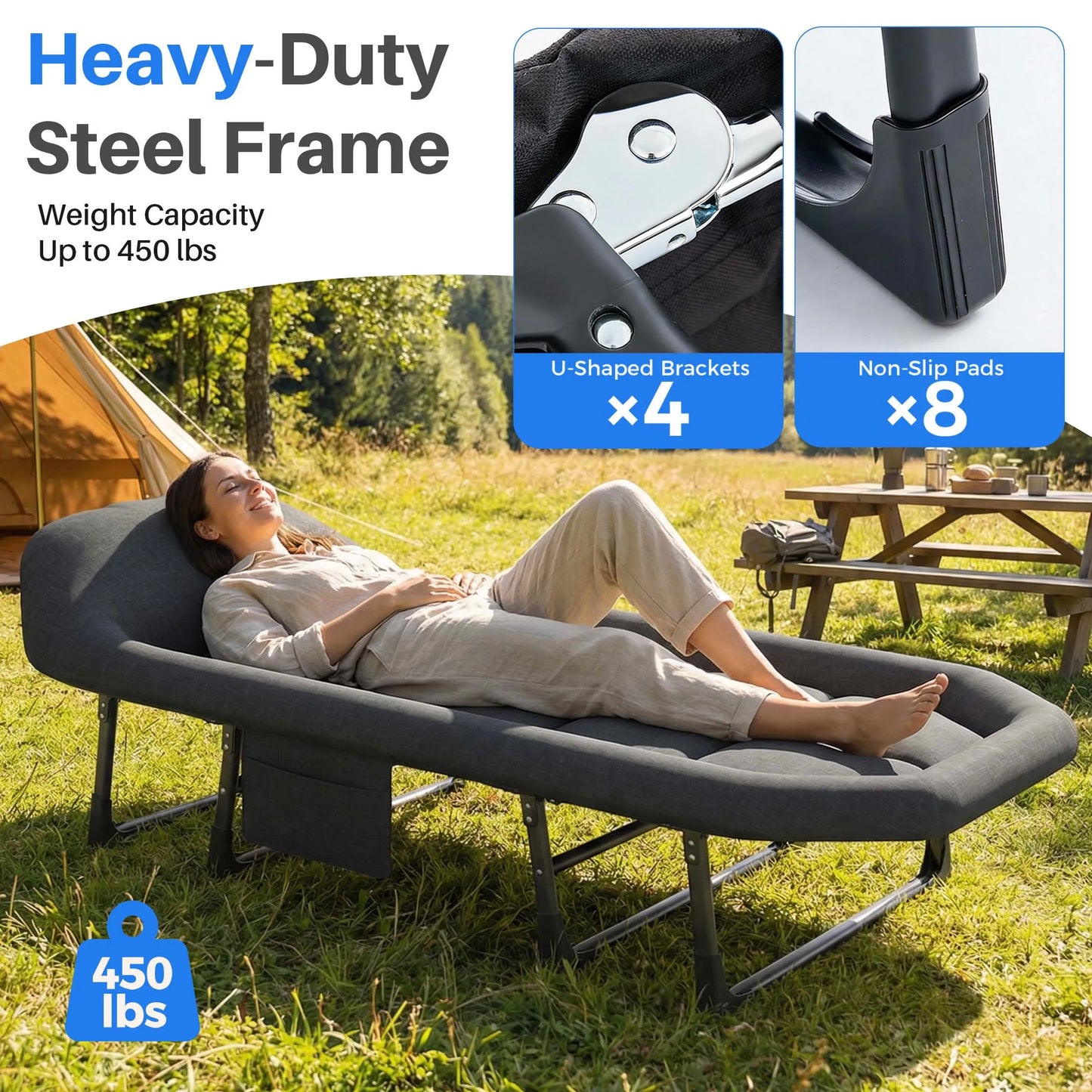 JHK Folding Camping Bed With Mattress And Carry Bag