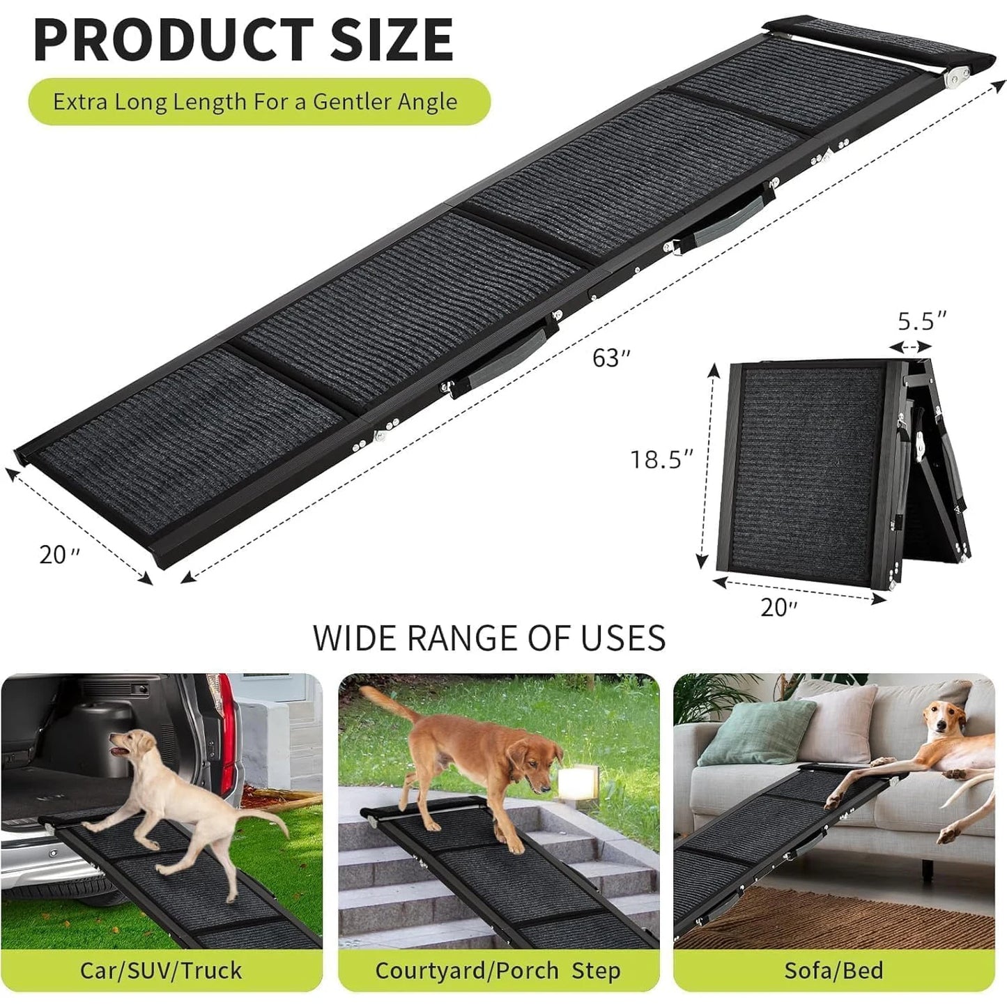 HiMISS Upgraded Folding Car Ramp For Large Dogs With Non Slip Surface
