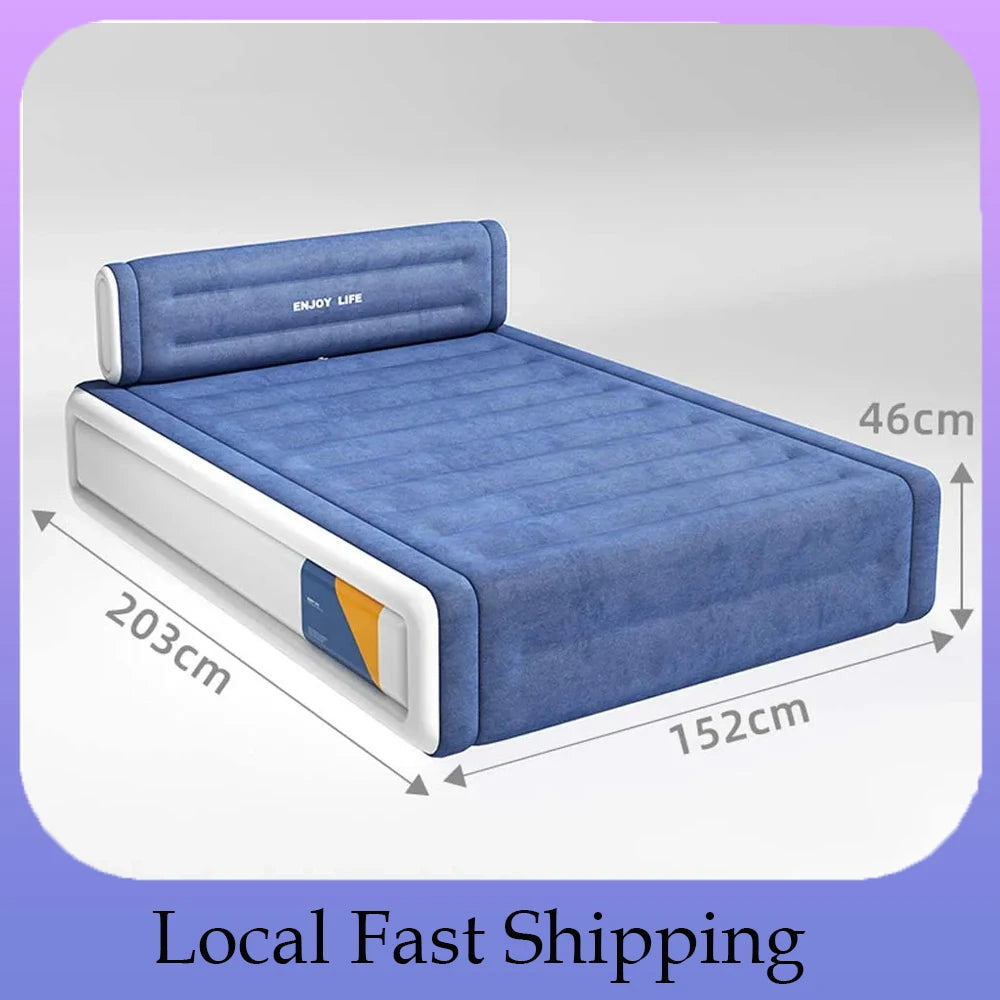 Two-Person Flocked Inflatable Mattress For Camping With Built-In Pump