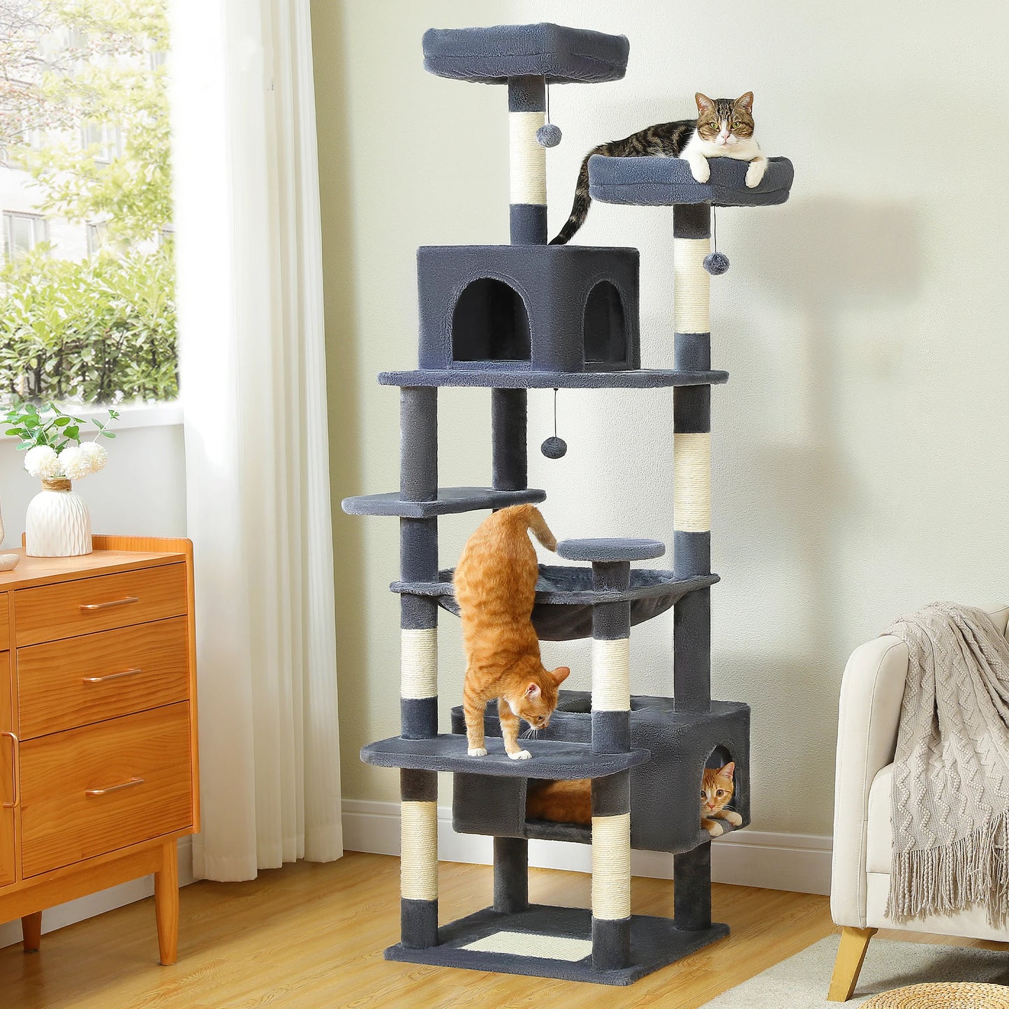 PEQULTI Five-Level Cat Tree Tower With Scratching Posts Hammock
