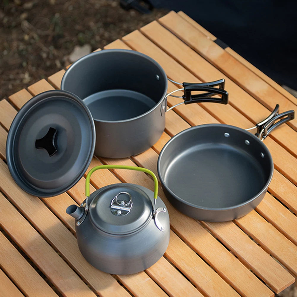 APWIKOGER Camping Cookware Set 3-Piece Portable Pot Pan Kettle