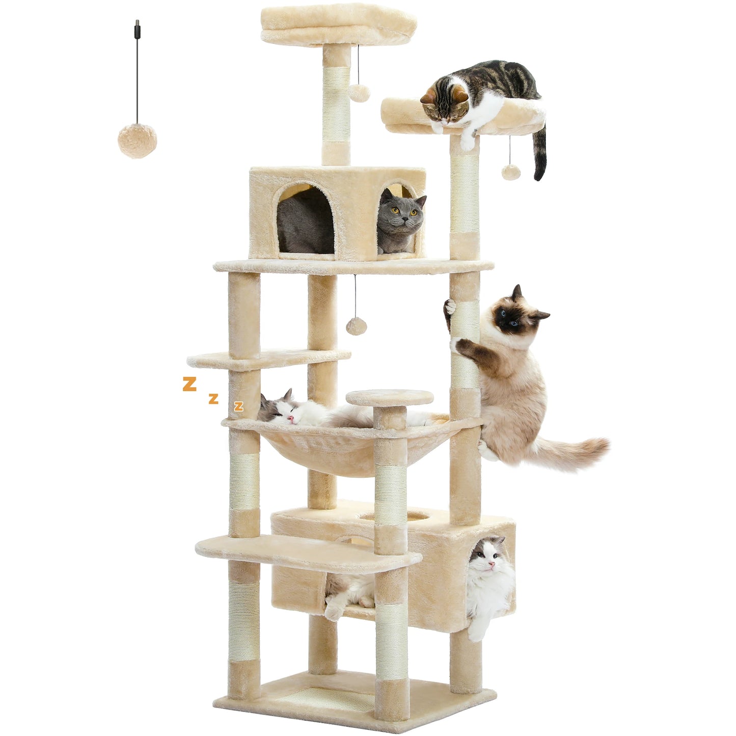 PEQULTI Five-Level Cat Tree Tower With Scratching Posts Hammock