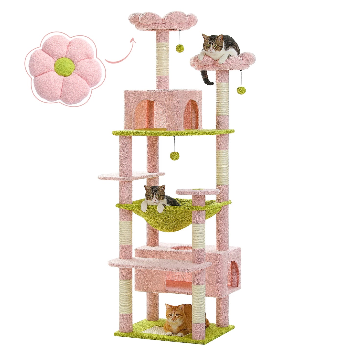 PEQULTI Five-Level Cat Tree Tower With Scratching Posts Hammock