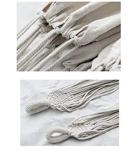 Cotton Canvas Hammock With Boho Fringe Tassels Outdoors