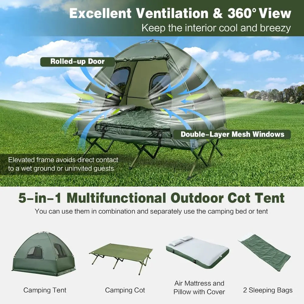 YTYIN 5in1 Camping Tent Cot With Awning And Air Mattress