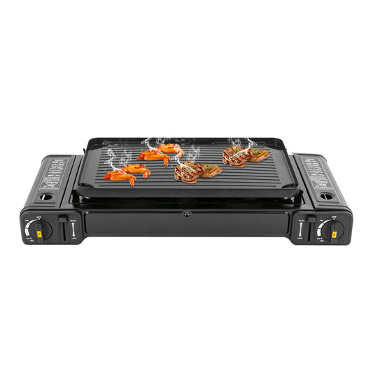 2 Burner 2500W Portable Camping Stove with Baking Tray Case