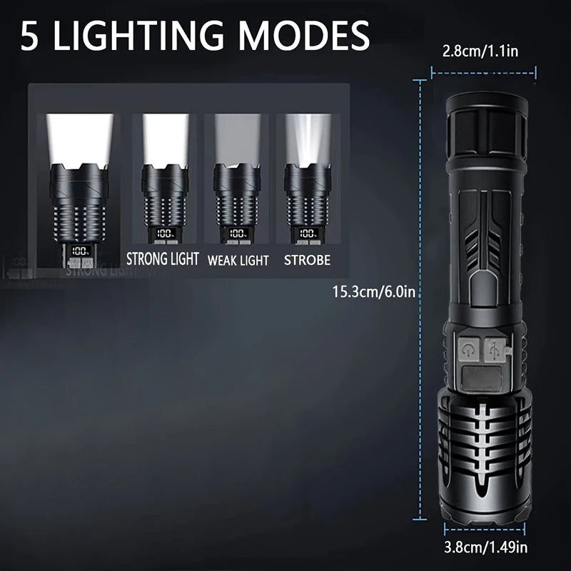 Skywolfeye Waterproof Tactical Flashlight 5 Modes Rechargeable