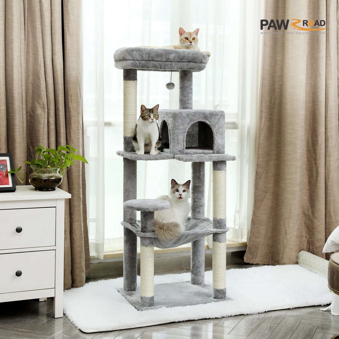 PAWZ Road Cat Tree Indoor Five Level Tower With Hammock