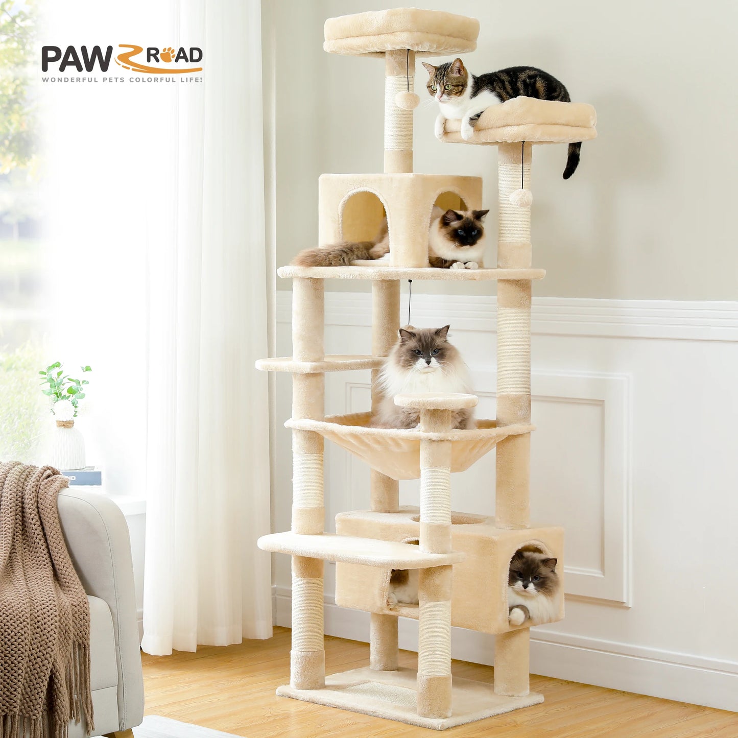 PEQULTI Five-Level Cat Tree Tower With Scratching Posts Hammock