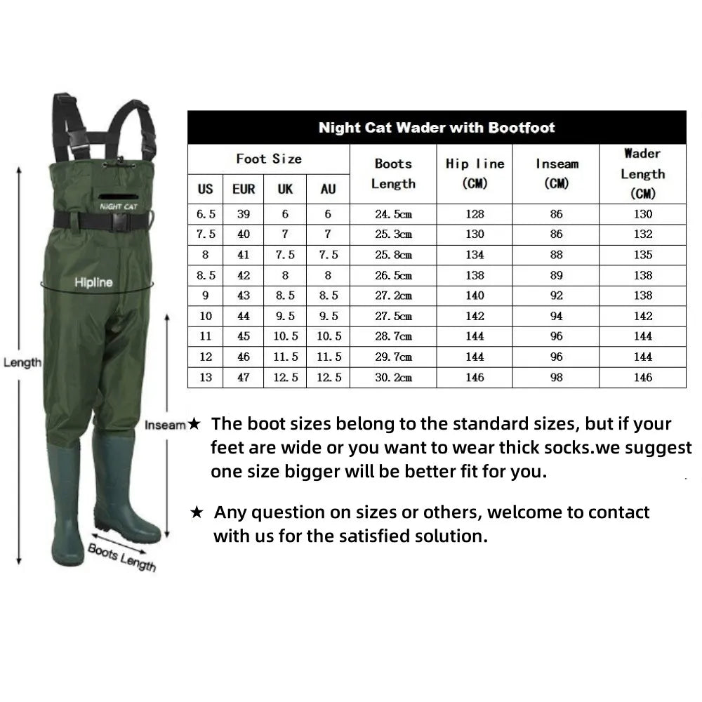Night Cat Chest Wader With Boots Waterproof And Breathable