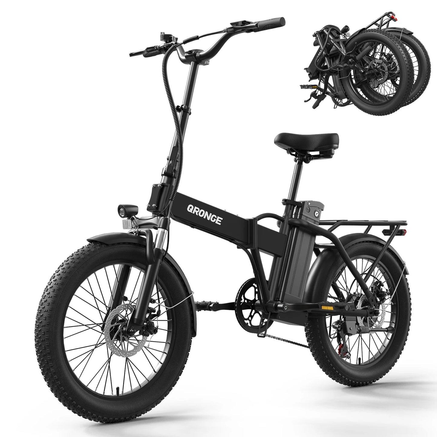 QRONGE Folding Electric Bike 1000W Peak With Removable Battery