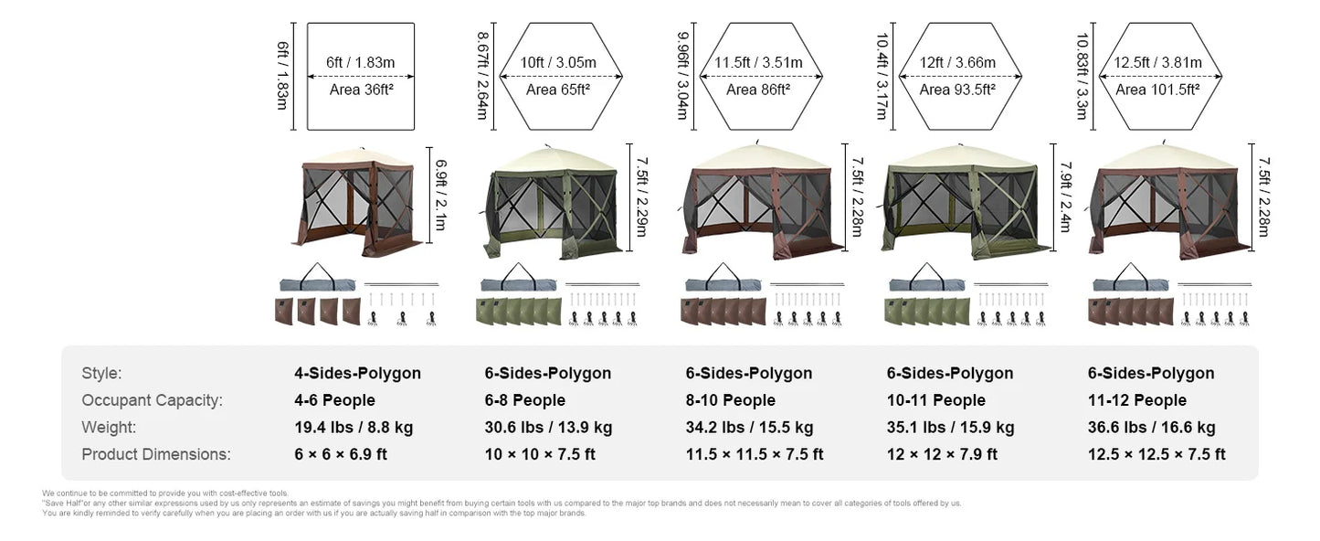 SucceBuy Pop Up Gazebo Tent With Screen Mesh Windows