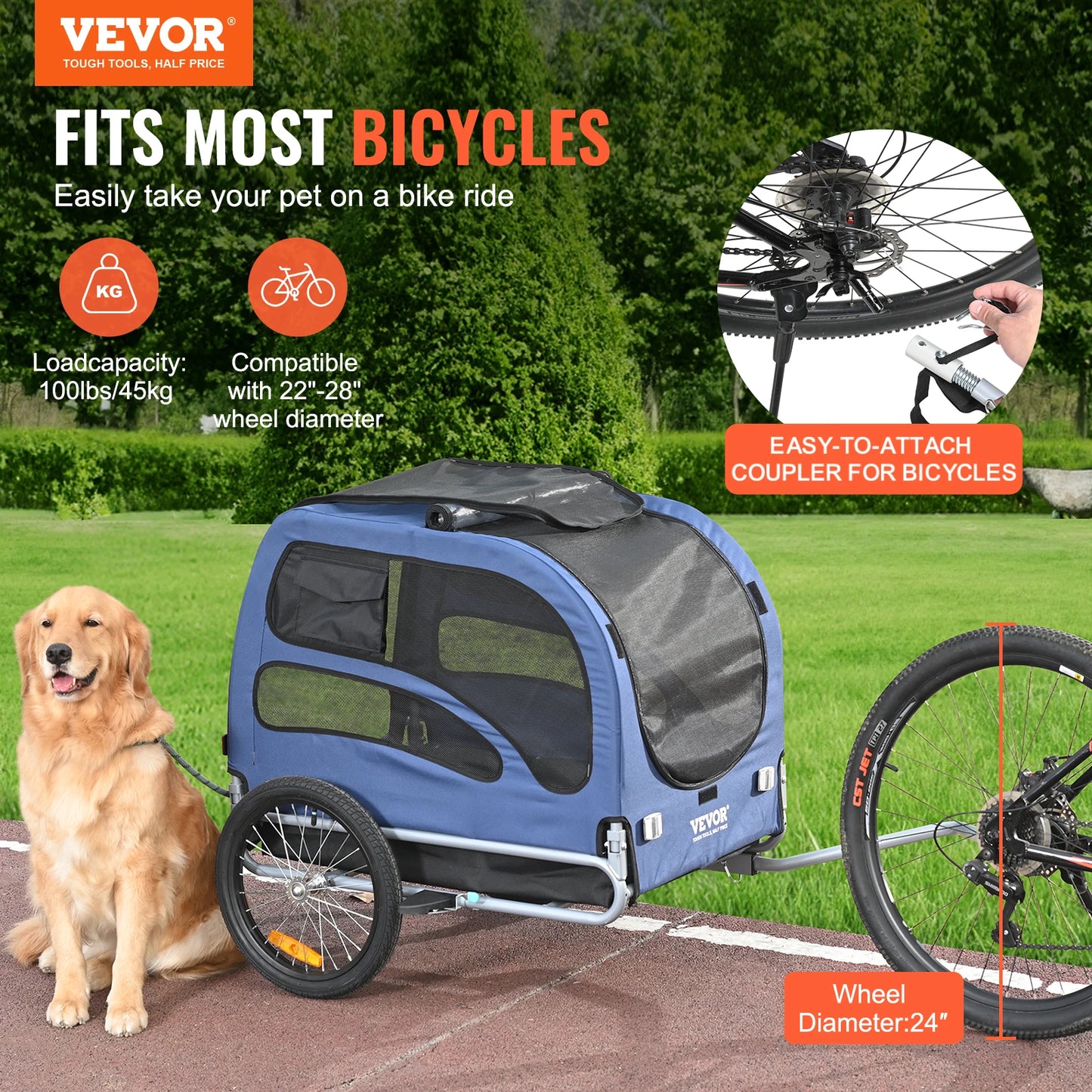 SucceBuy 100Lbs Pet Bike Trailer Carrier For Dogs Travel