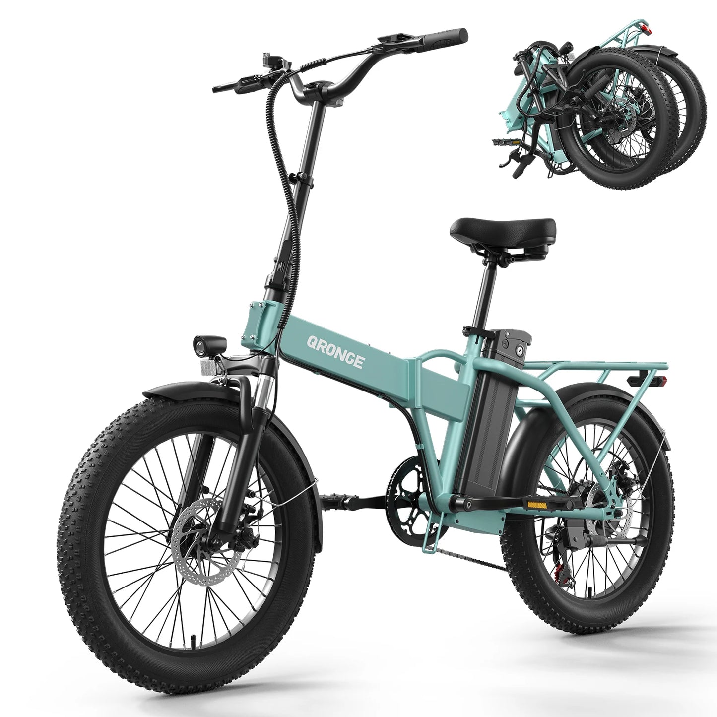 QRONGE Folding Electric Bike 1000W Peak With Removable Battery
