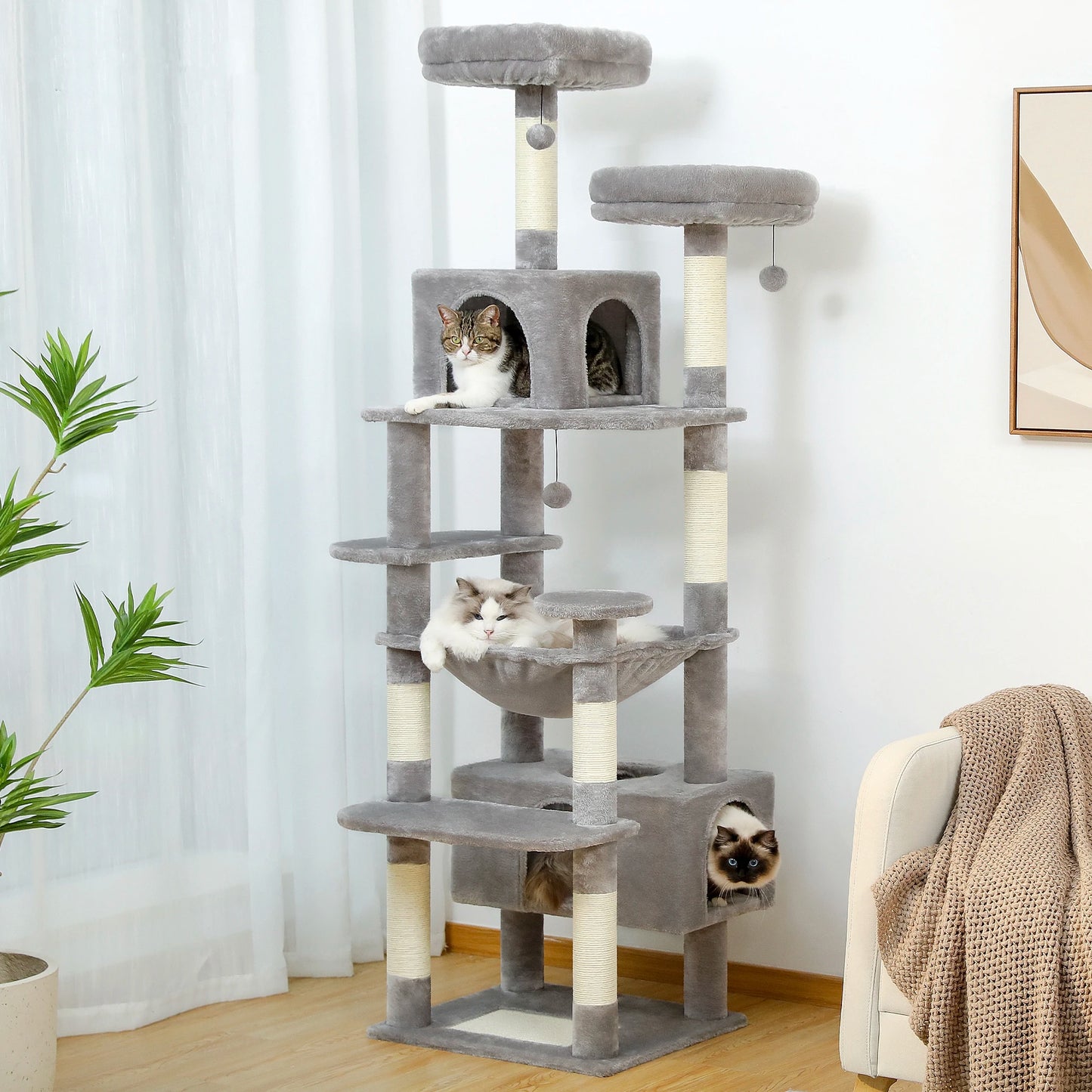 PEQULTI Five-Level Cat Tree Tower With Scratching Posts Hammock