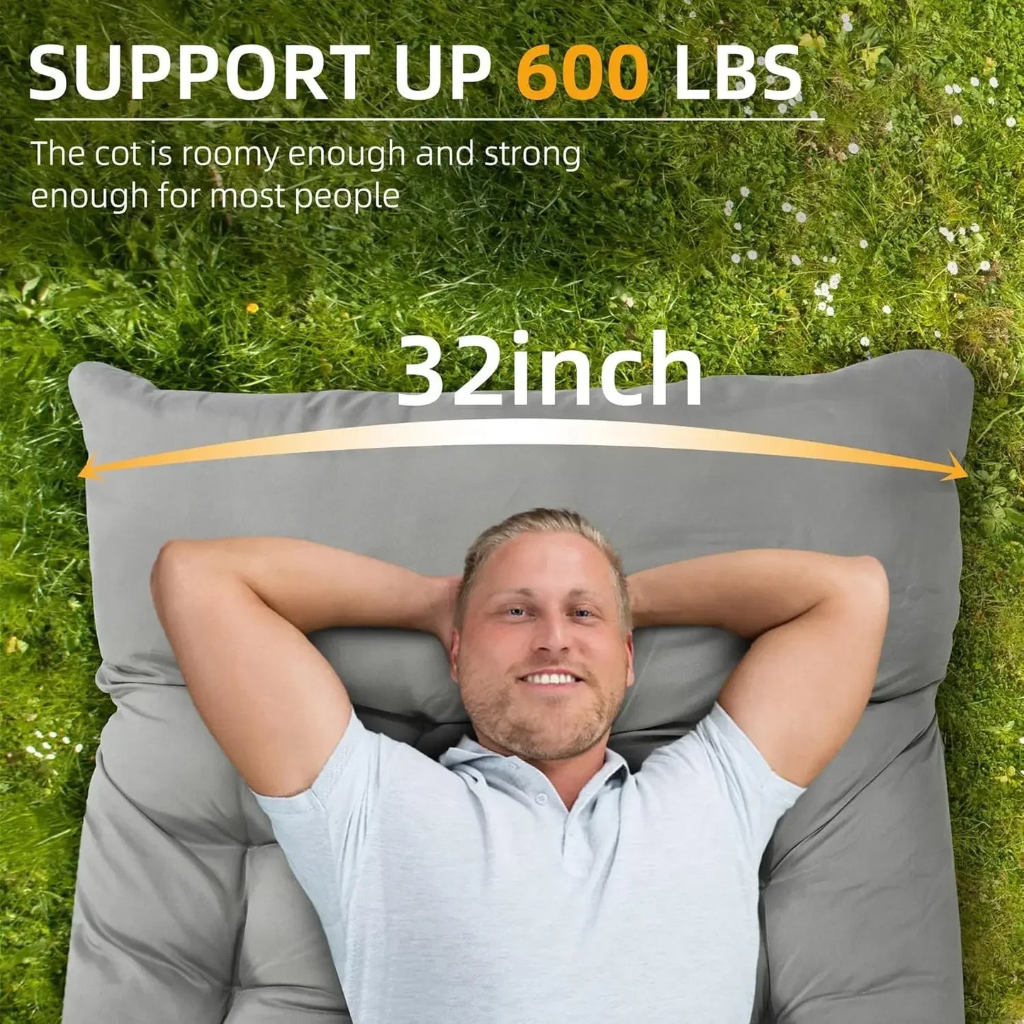 Camping Cot With Mattress For Adults Holds Up To 600 Lbs