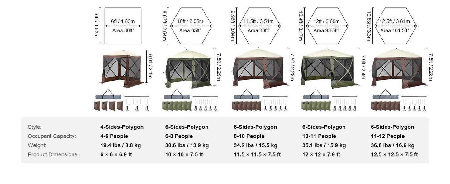 SucceBuy Pop Up Gazebo Tent With Screen Mesh Windows