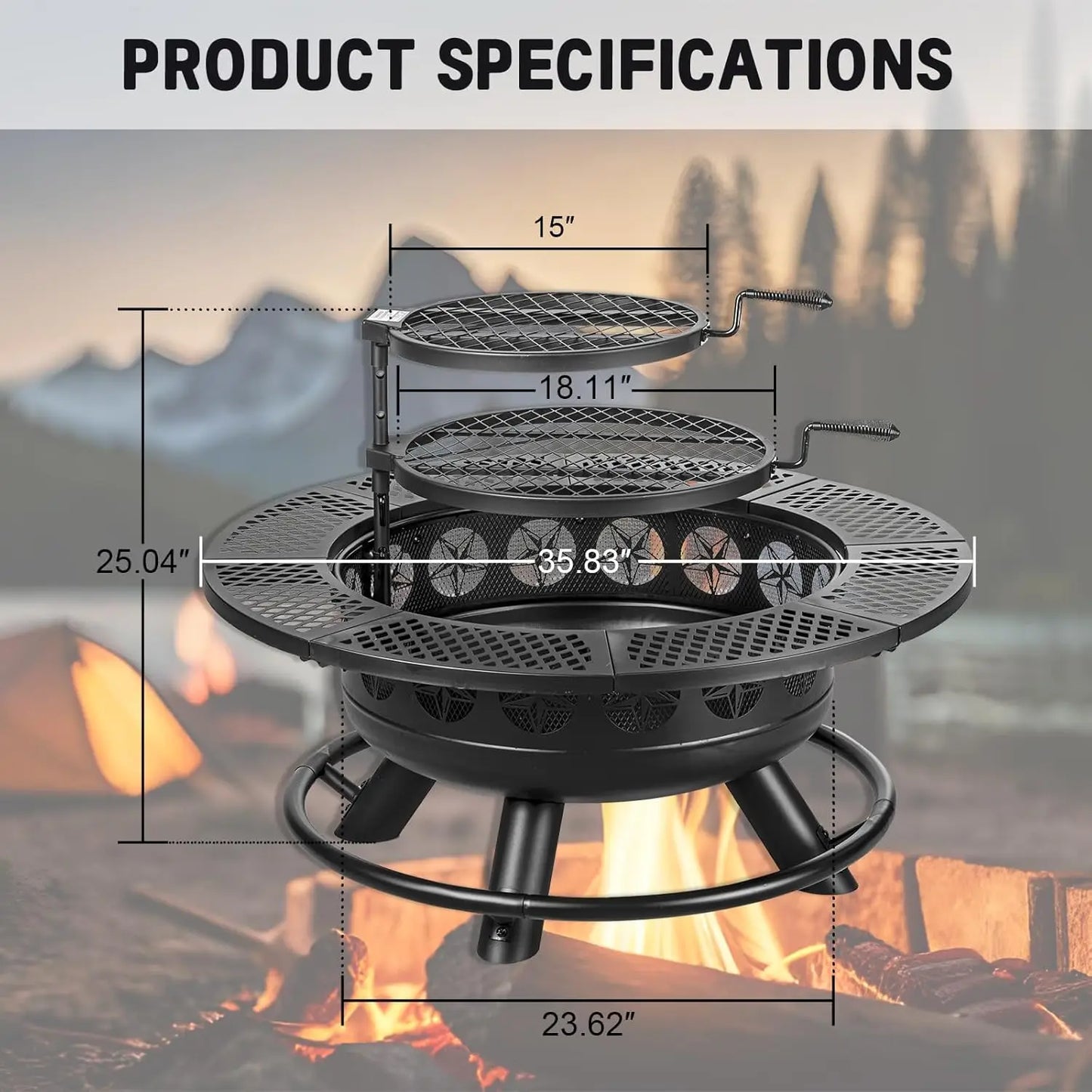 Outdoor Fire Pit With Two Grills And Lid For Backyard