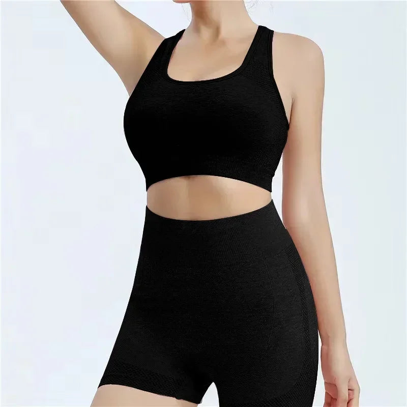 Women Yoga Set Seamless Sports Bra And Shorts Breathable