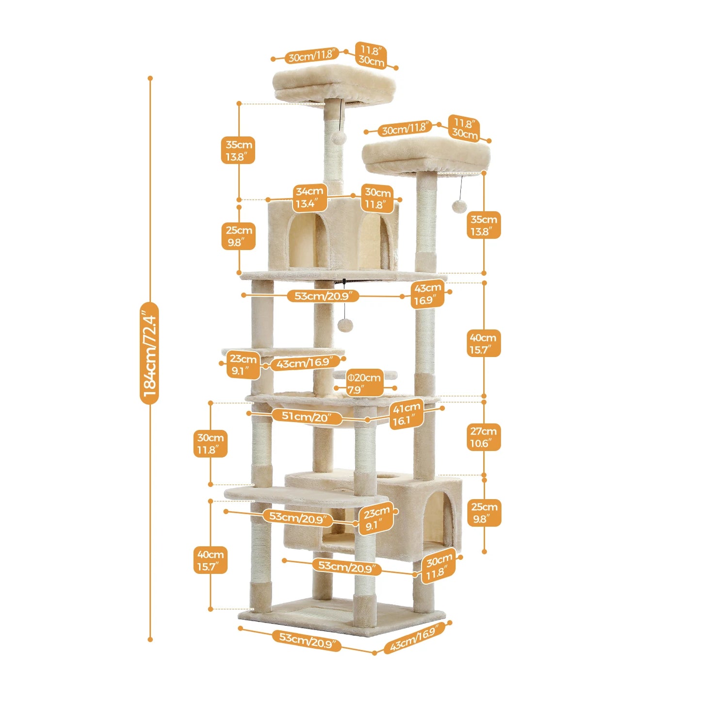 PEQULTI Five-Level Cat Tree Tower With Scratching Posts Hammock