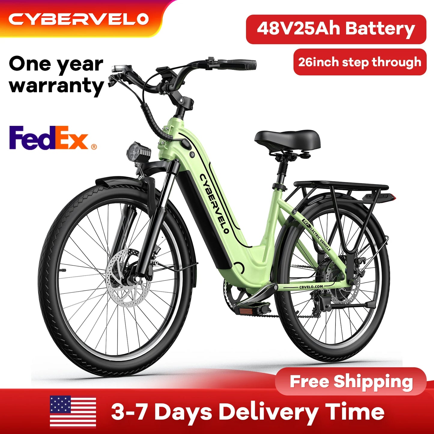 CYBERVELO Step-Through 1000W Peak 48V 25Ah Electric Bike EK7