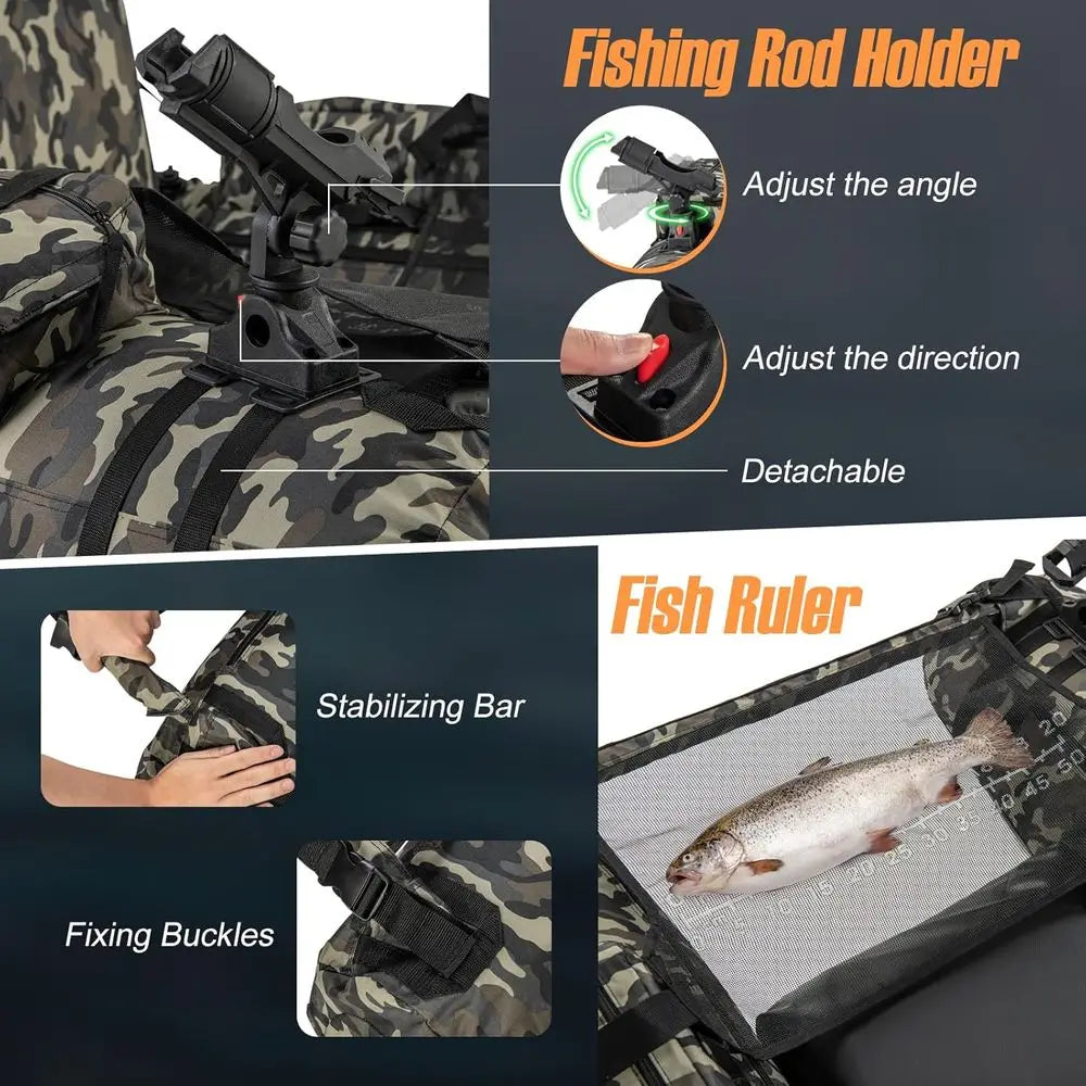 Inflatable Belly Boat With Fish Ruler And Rod Holder