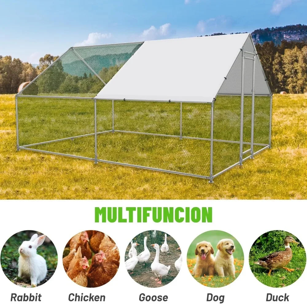 Walk-In Metal Chicken Coop With Waterproof UV Cover Outdoor Run