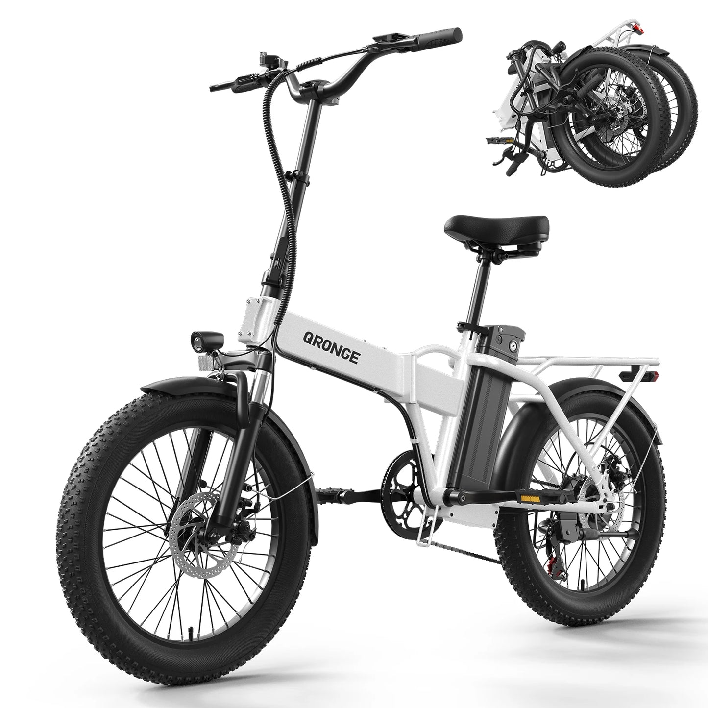 QRONGE Folding Electric Bike 1000W Peak With Removable Battery