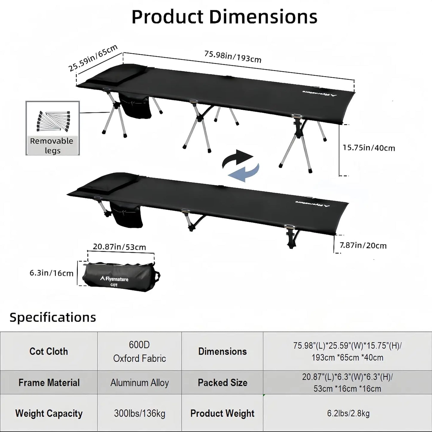 YTYIN Camping Cot For Adults Height Adjustable Sleeping Cot