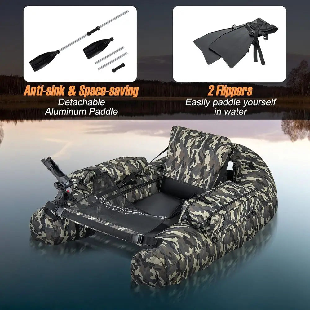Inflatable Belly Boat With Fish Ruler And Rod Holder