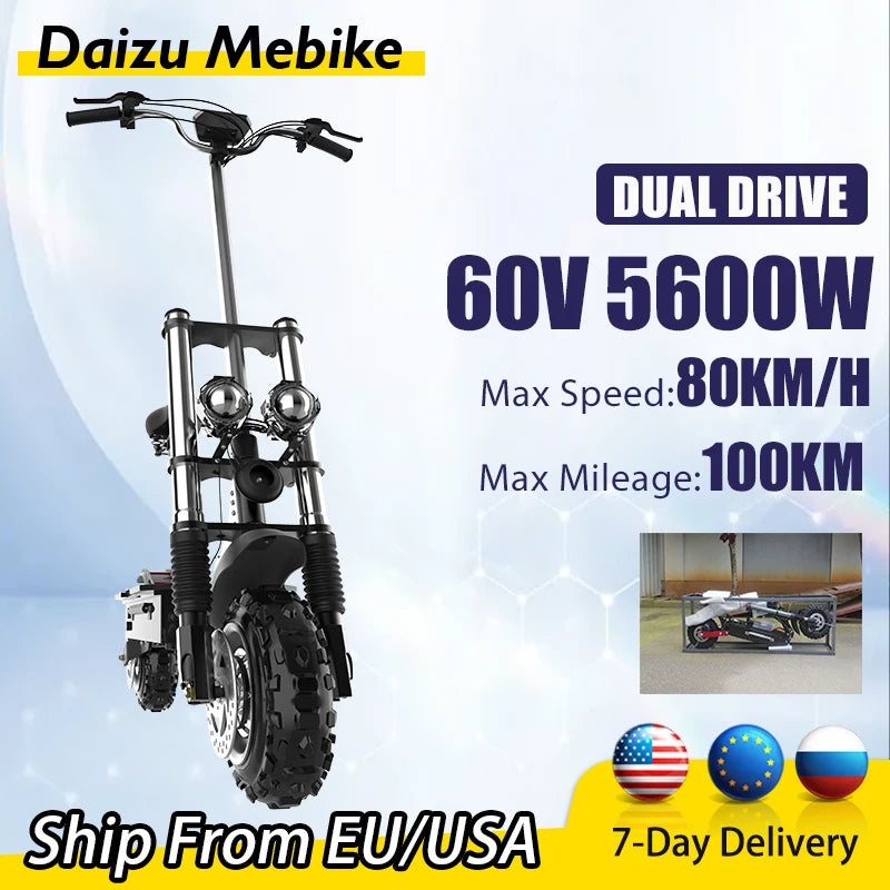 Off Road Electric Scooter 72V 6000W Dual Motors For Adults