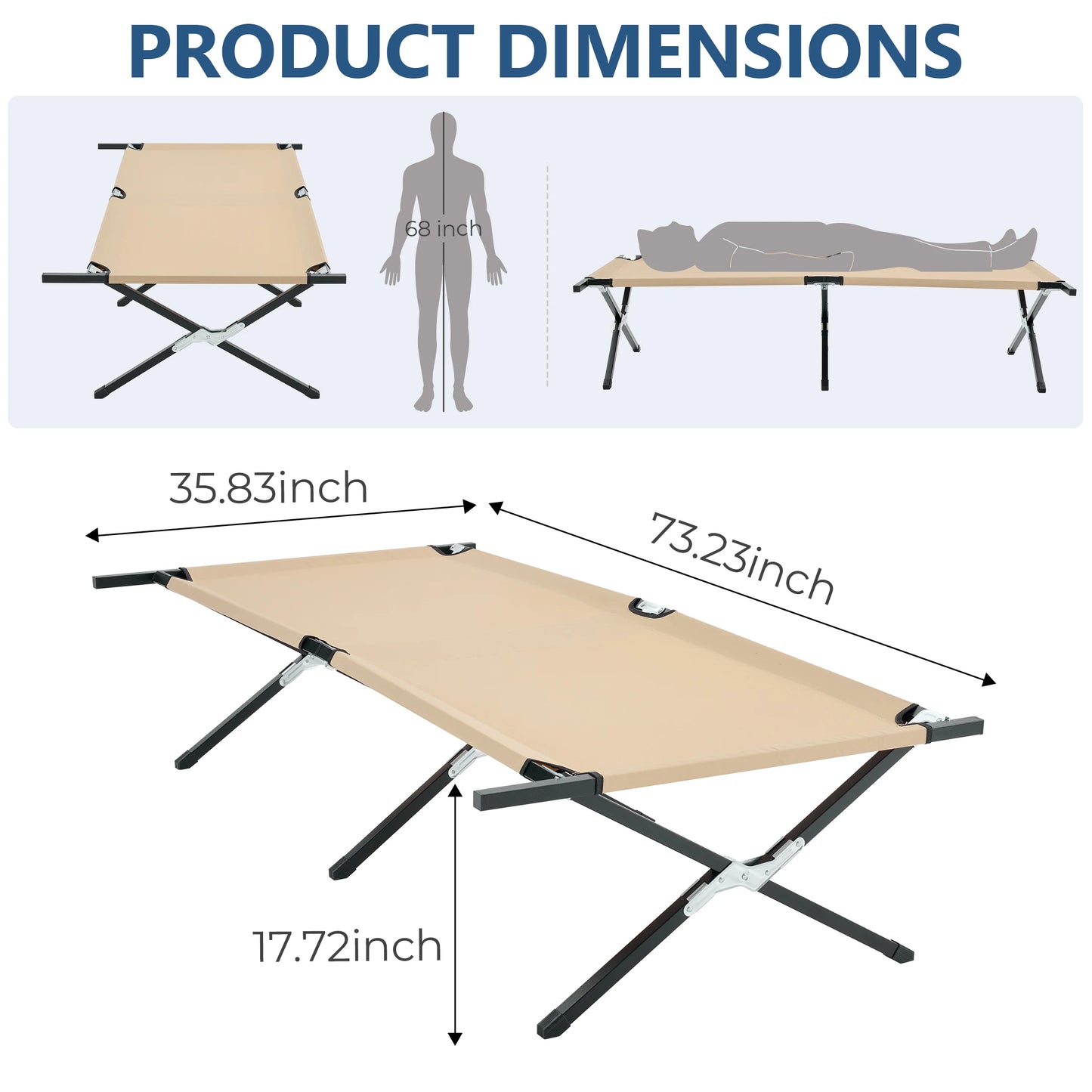 JHK Portable Folding Camping Cot Lounger For Outdoor Use