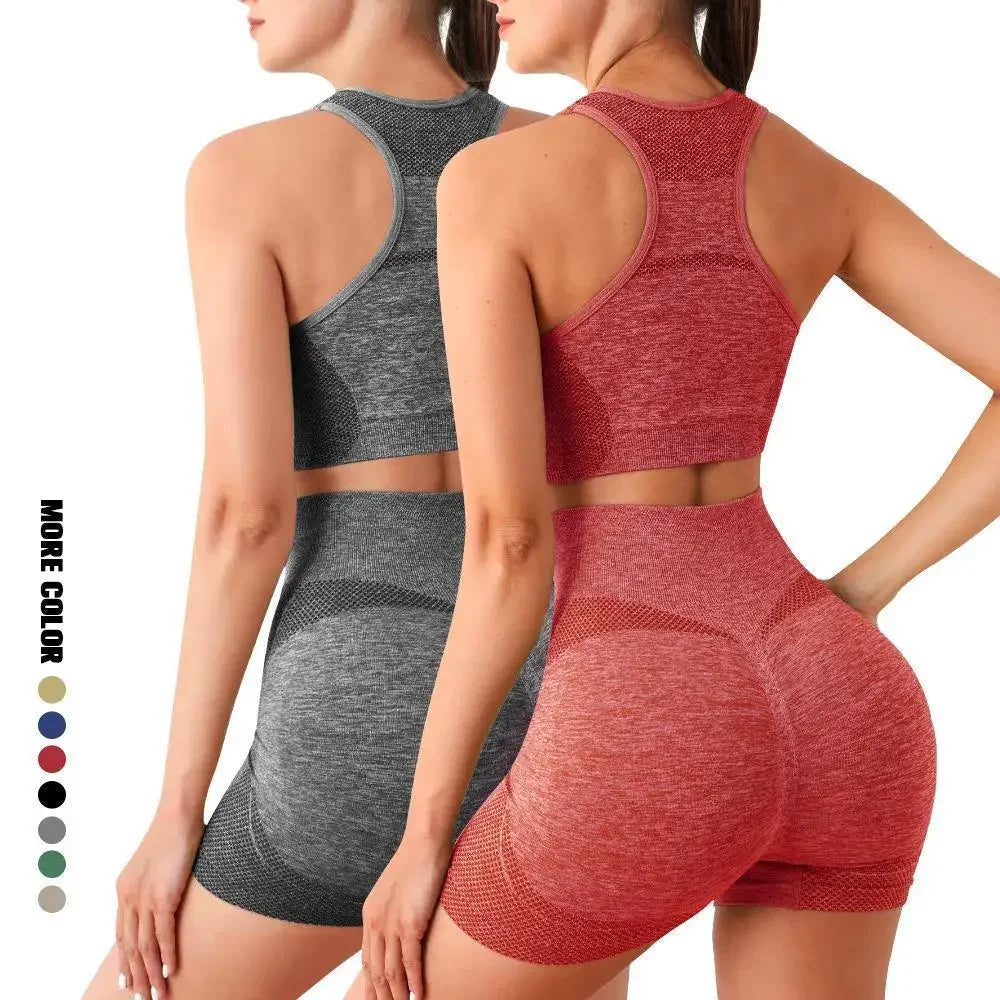 Women Yoga Set Seamless Sports Bra And Shorts Breathable