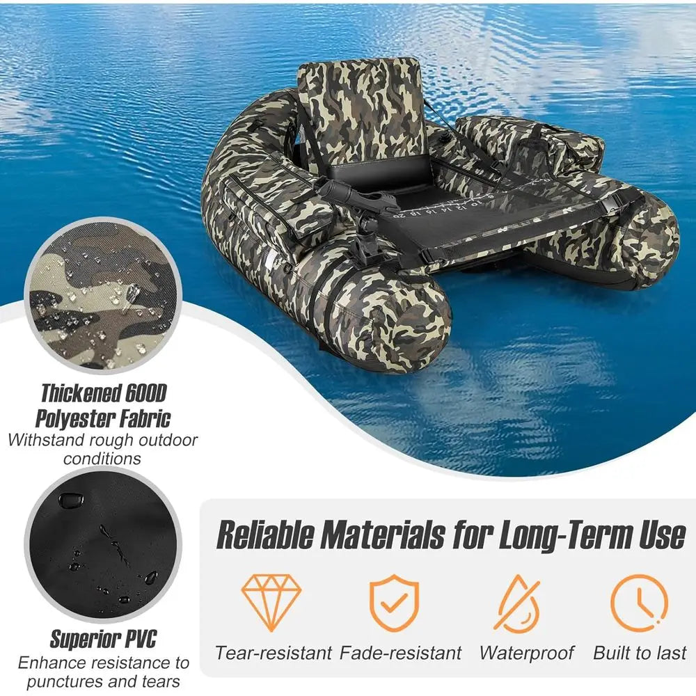 Inflatable Belly Boat With Fish Ruler And Rod Holder
