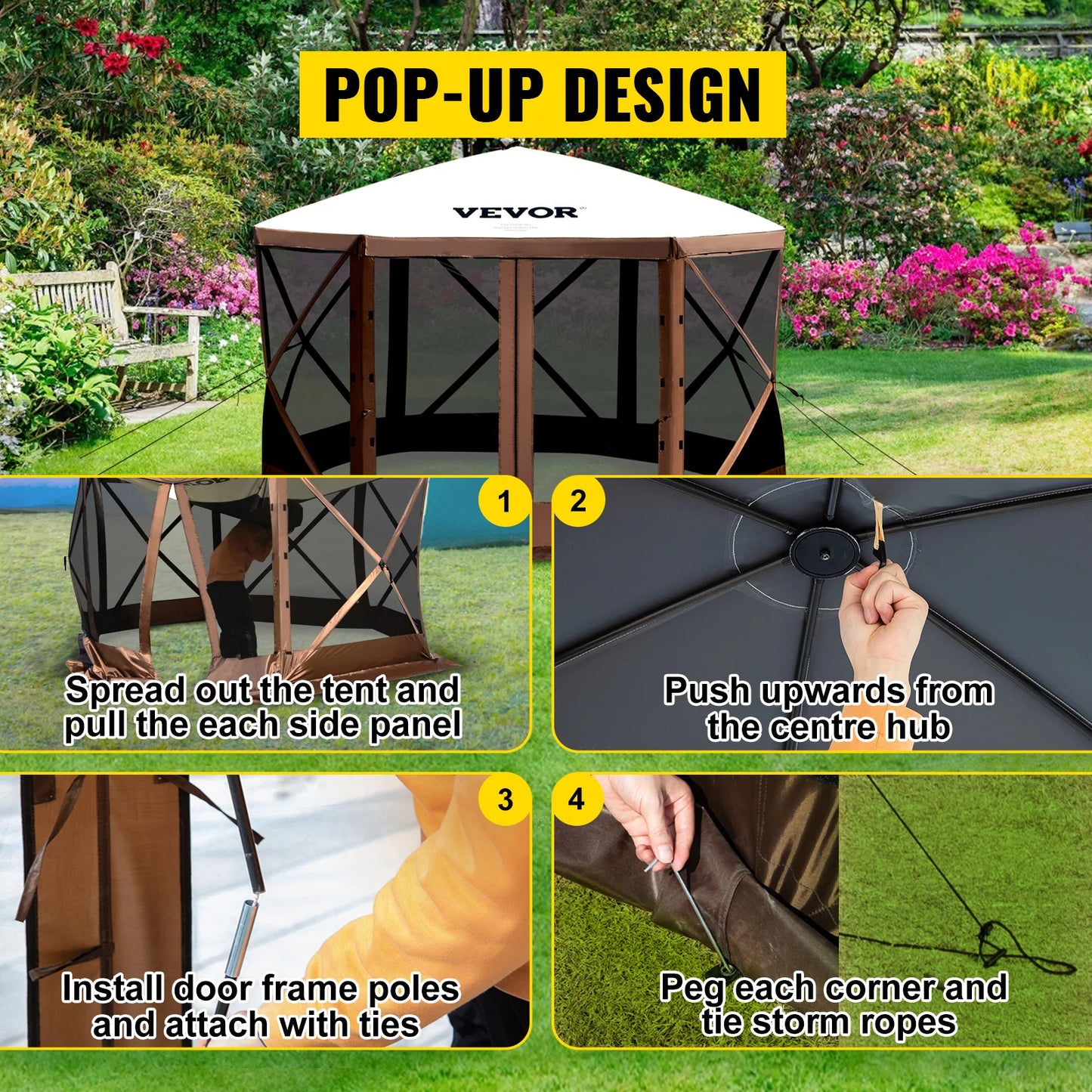 SucceBuy Pop Up Camping Gazebo Canopy Shelter Sun Shade Tent