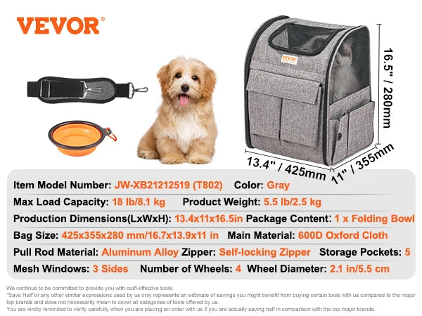 Breathable Pet Carrier Backpack With Telescopic Handle And Wheels