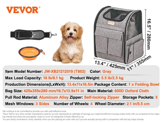 Breathable Pet Carrier Backpack With Telescopic Handle And Wheels
