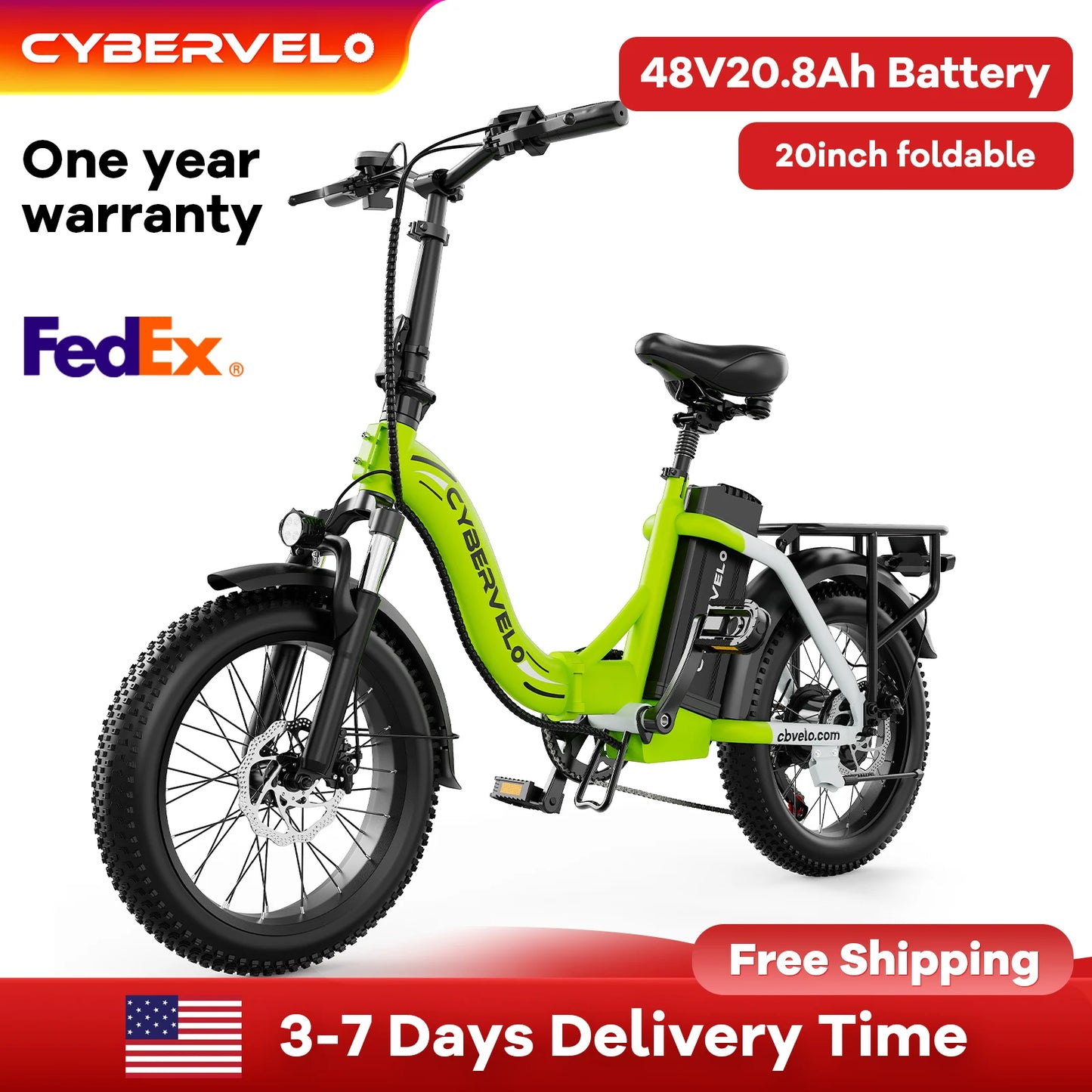 CYBERVELO 1000W Folding E-Bike With Removable Battery Mars700