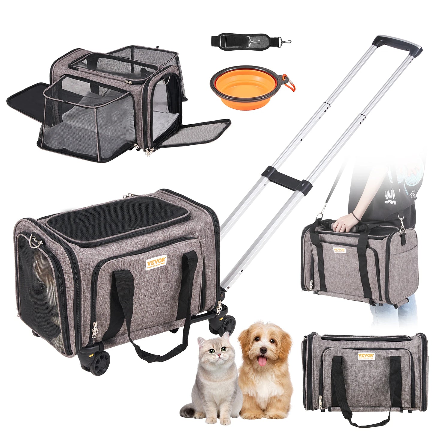 Breathable Pet Carrier Backpack With Telescopic Handle And Wheels