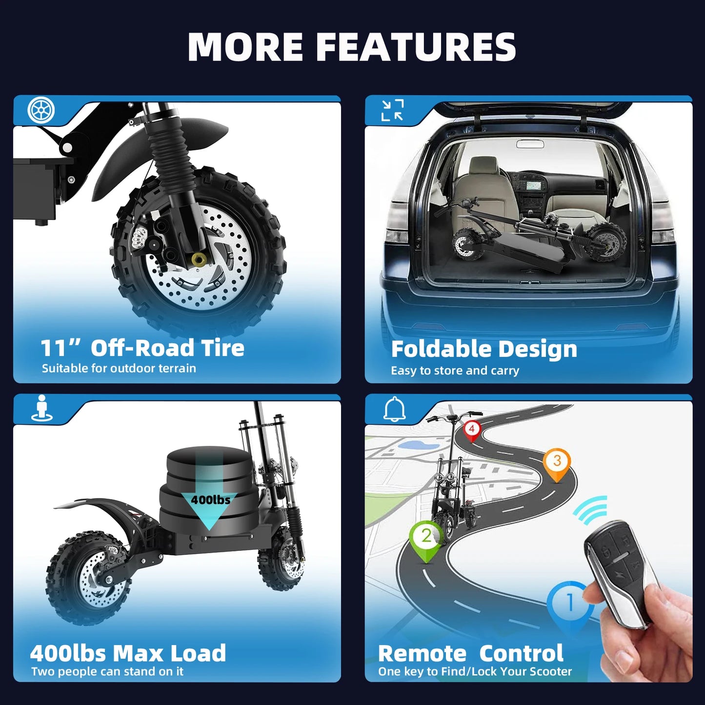 Off Road Electric Scooter 72V 6000W Dual Motors For Adults
