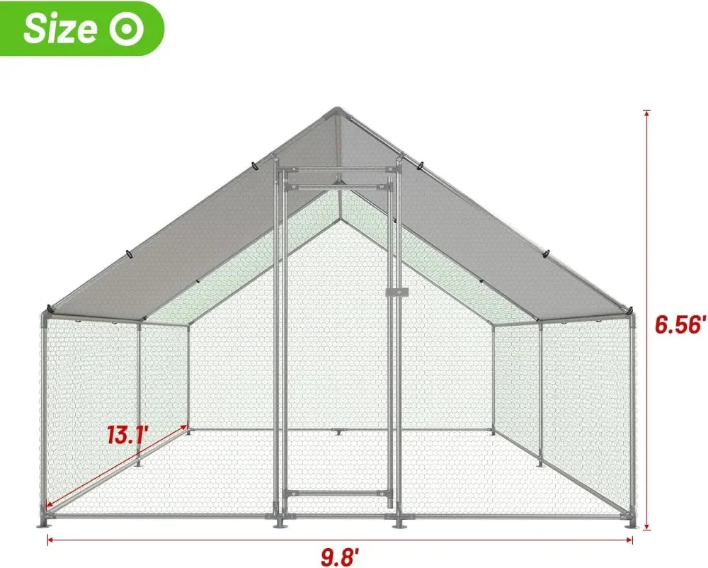 Walk-In Metal Chicken Coop With Waterproof UV Cover Outdoor Run