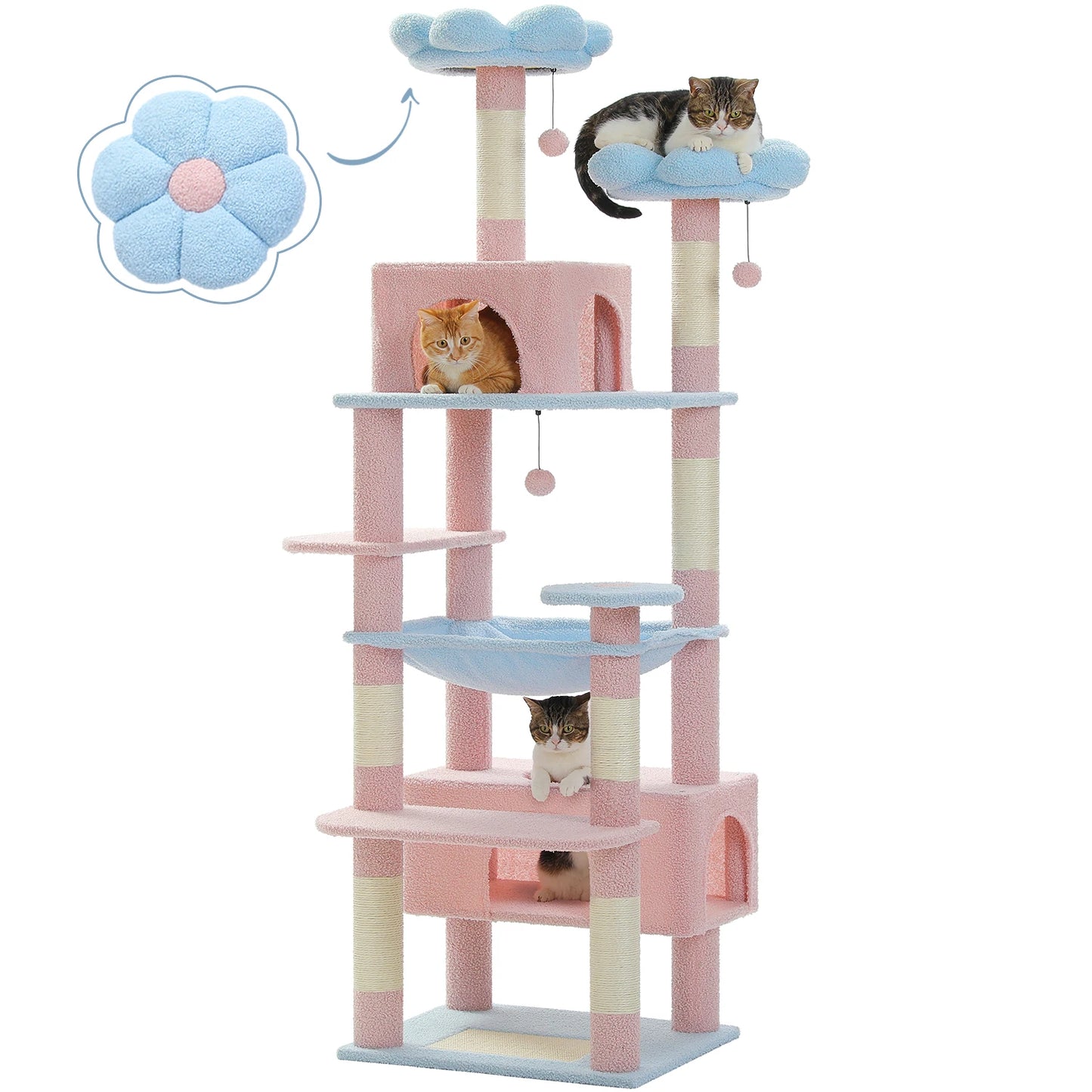 PEQULTI Five-Level Cat Tree Tower With Scratching Posts Hammock