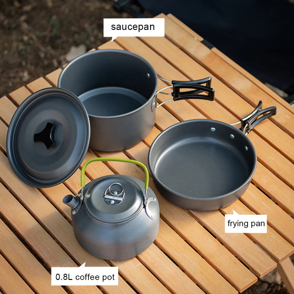 APWIKOGER Camping Cookware Set Three Piece Pot Pan Kettle