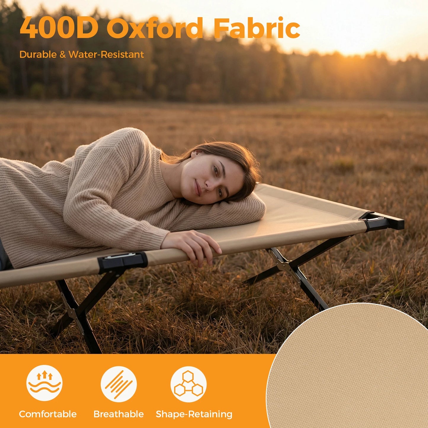 JHK Portable Folding Camping Cot Lounger For Outdoor Use
