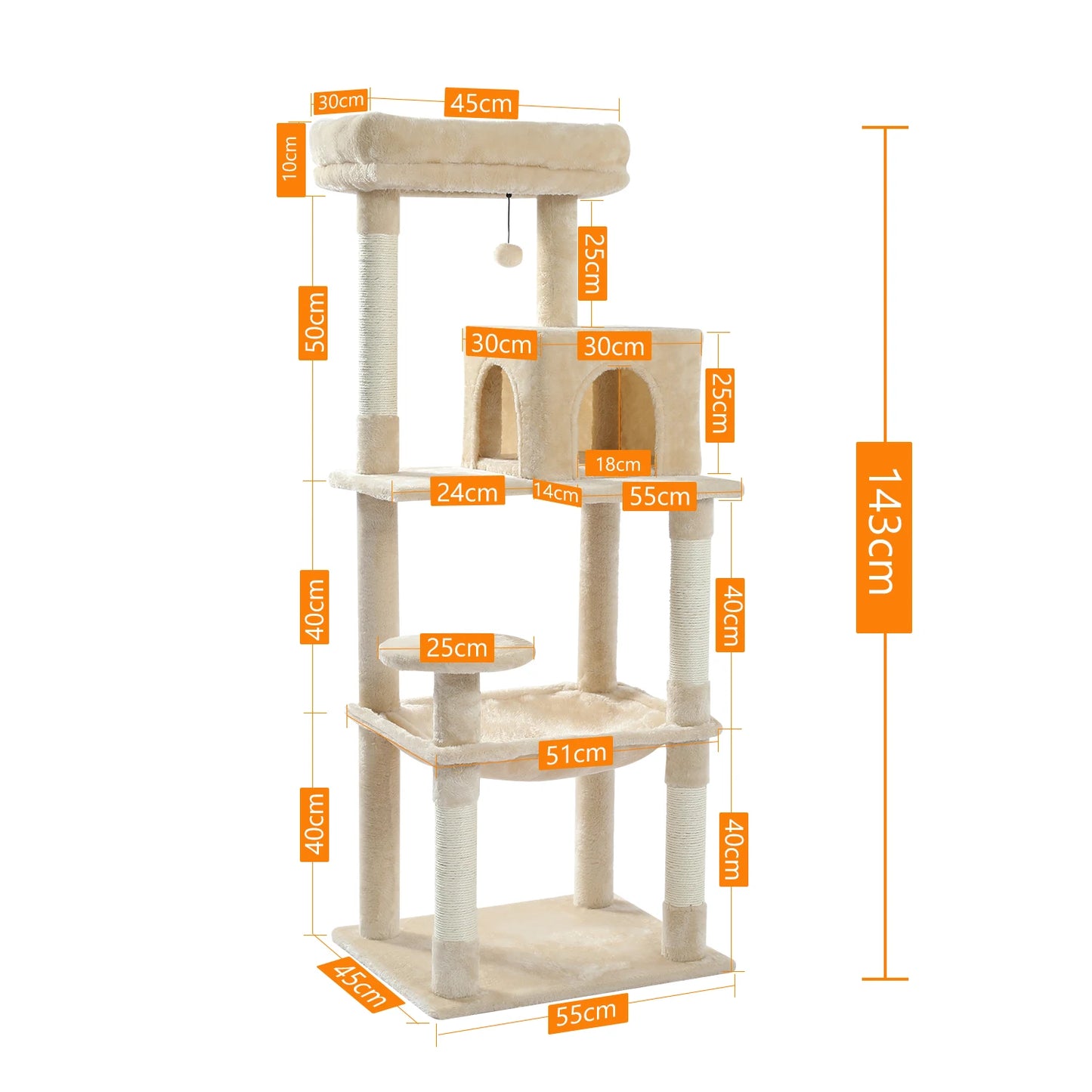 PAWZ Road Cat Tree Indoor 5 Level Tower With Hammock Sisal Scratching Posts